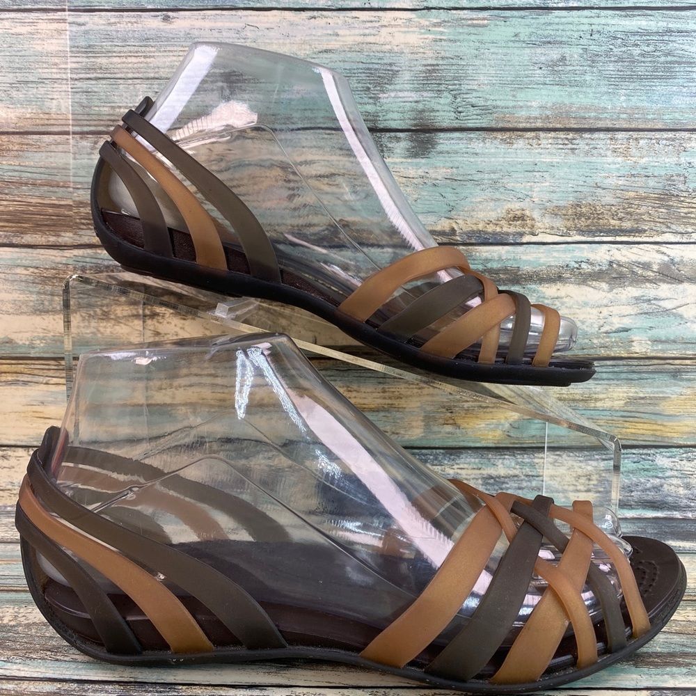 Crocs Womens Size 6M Brown Harauche Sandals Slip On Woven Rubber Open Toe Casual
